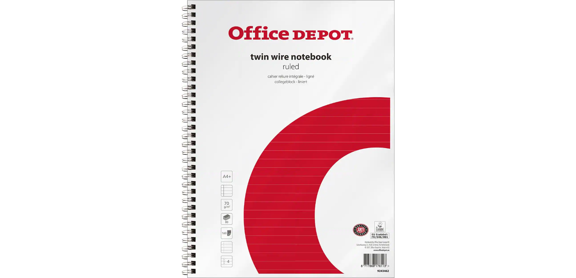 Office Depot Notebook White, Red A4+ Ruled Perforated 4 Holes 80 Sheets -  Complete Supplies