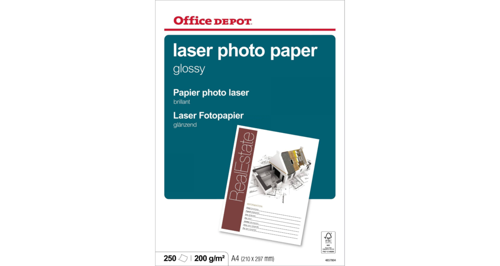 Office Depot Laser Photo Paper A4 200gsm White 250 Sheets Complete
